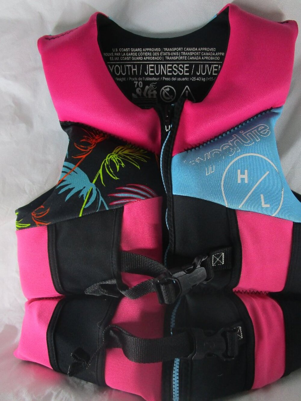 Hy perlite Youth Life Jacket Vest – Pink/Blue Tropical Print 25-40kg)